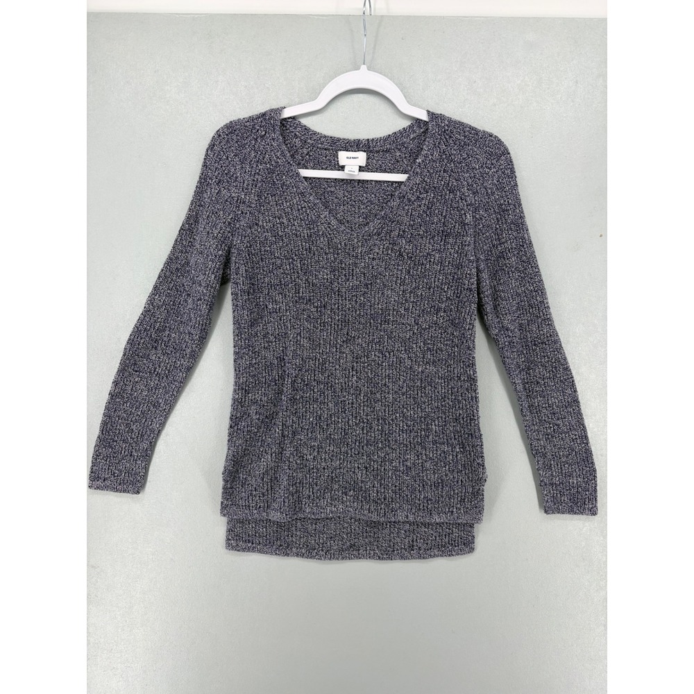 Old Navy Womens Sweater Blue White Marled V-Neck Raglan Knit Small
